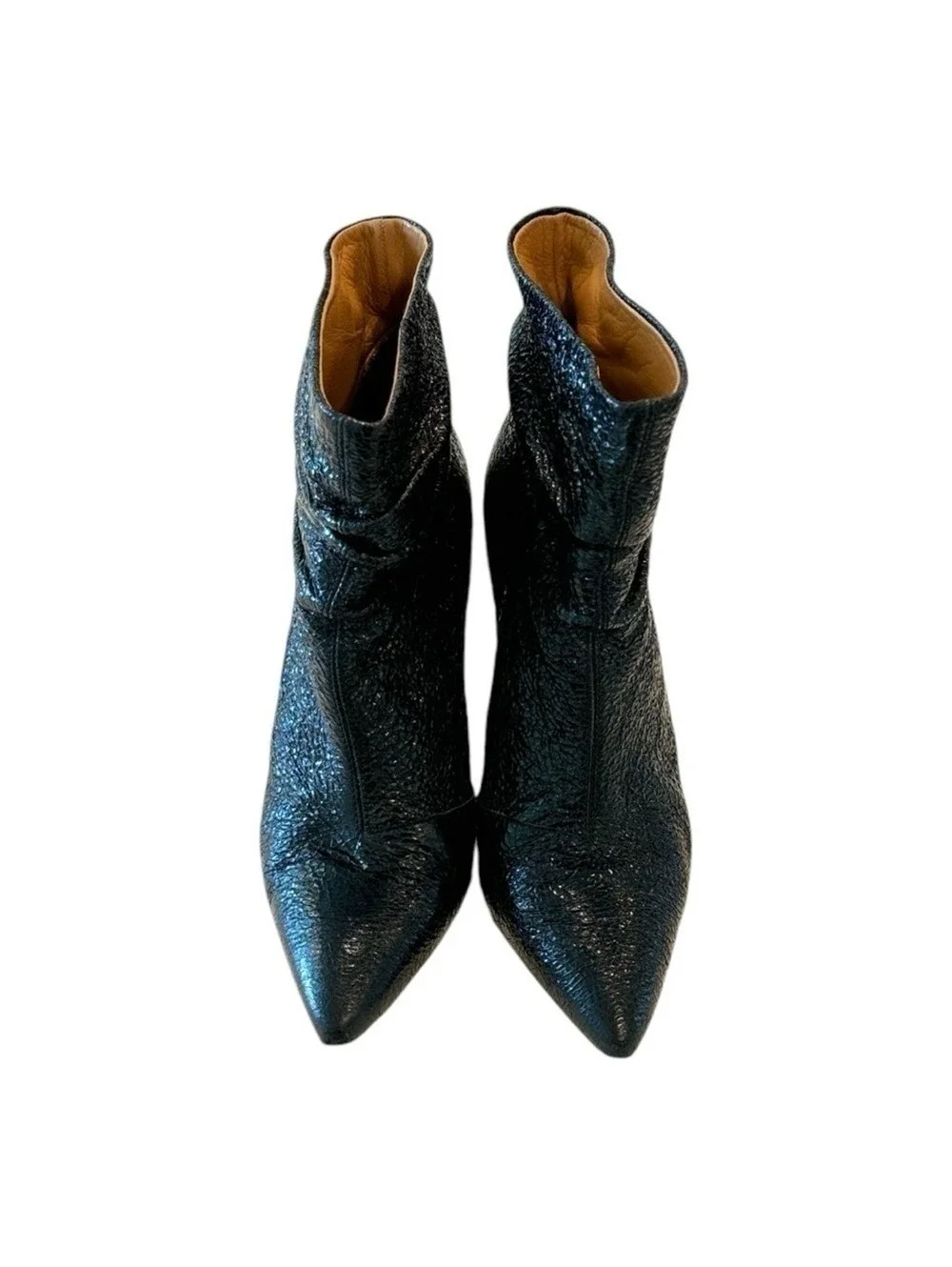IRO Black Ruched Leather Slouchy Pointed Toe Ankle Boots Cone Heel Size 7
